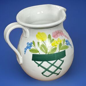 Italian Ceramic Pitcher Jug‎ Nordstrom Floral Cottagecore Vase Italy Made White